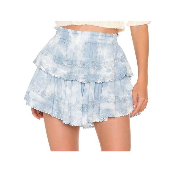 LoveShackFancy Blue Ruffle Mini Skirt – Tiered Lace Trim – Coquette Cottagecore - Picture 1 of 12